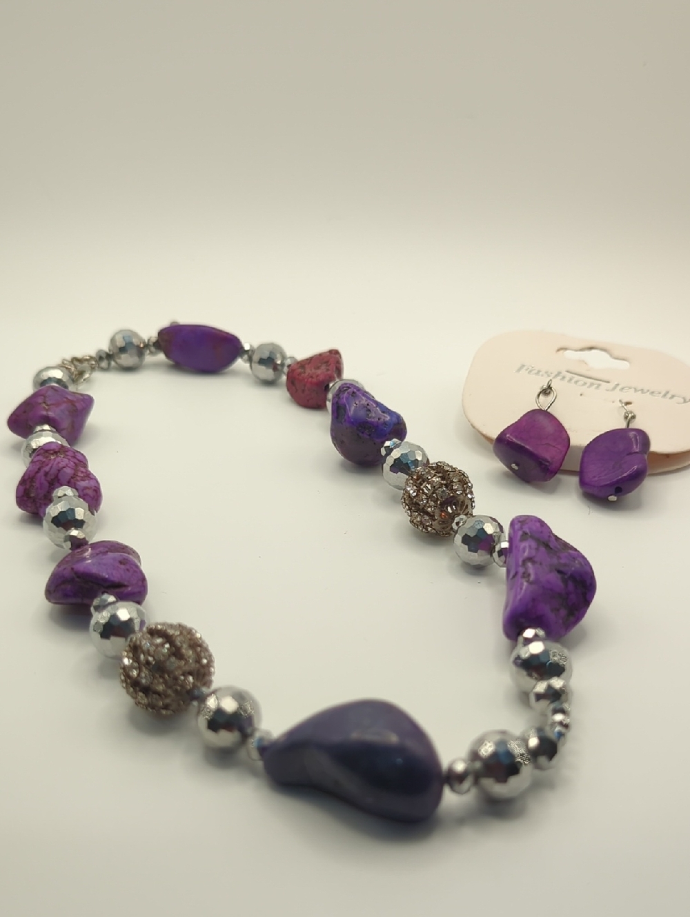 Vibrant Purple Stone, Possible Purple JasperBead Necklace with Matching Earrings